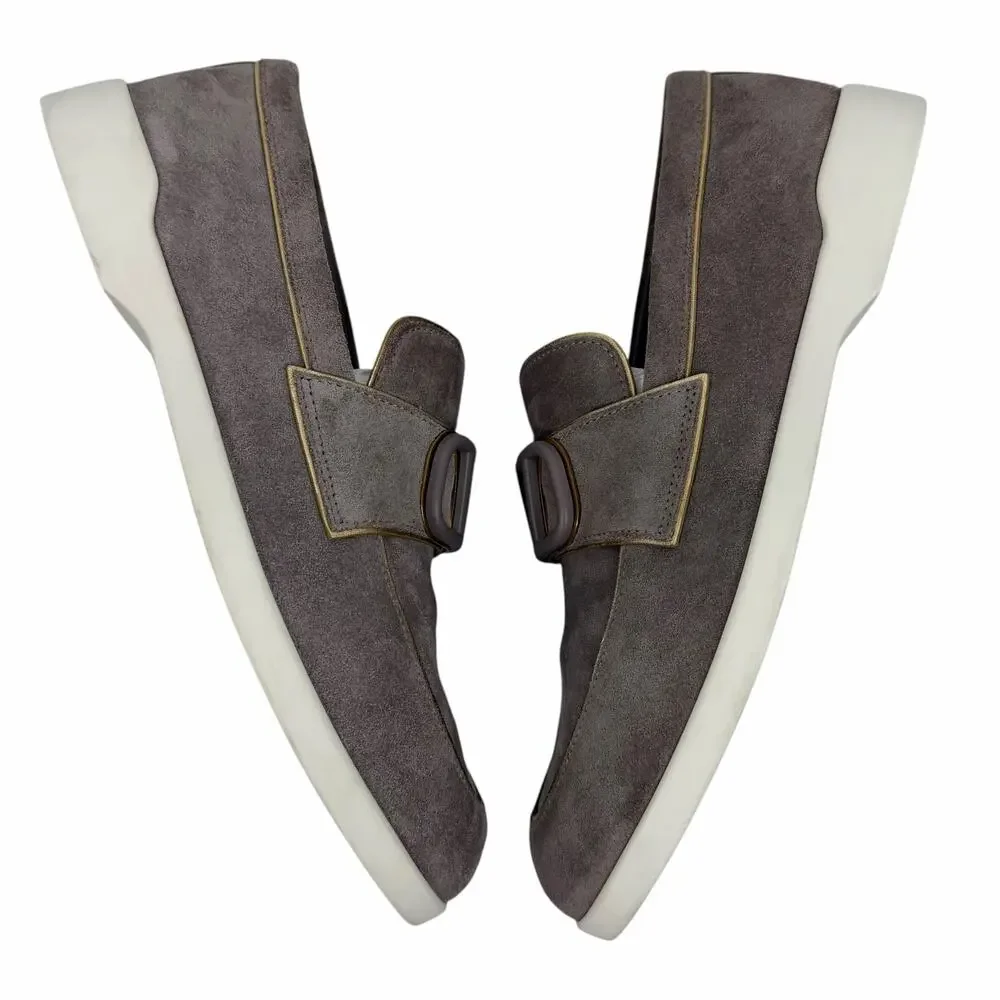 Valentino Garavani Leisure Flows Split Vlogo Suede Loafer Taupe Size 38.5